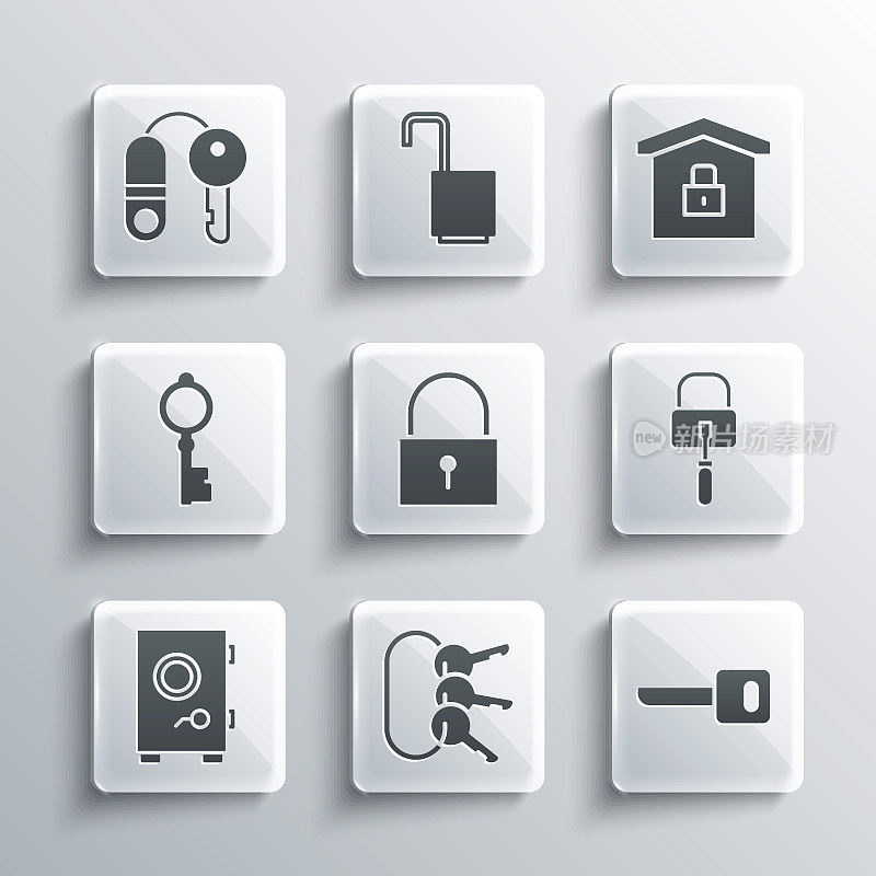 Set Bunch of keys, Key, Lock picks for Lock picks, Safe, Old, House with and under protection icon. Set Bunch of keys, Key, Lock picks for Lock picks, Safe, Old, House with and under protection icon。向量